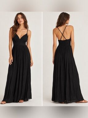 Angie Black Surplice V-Neck Maxi Dress B4Y27  Size Medium NWT